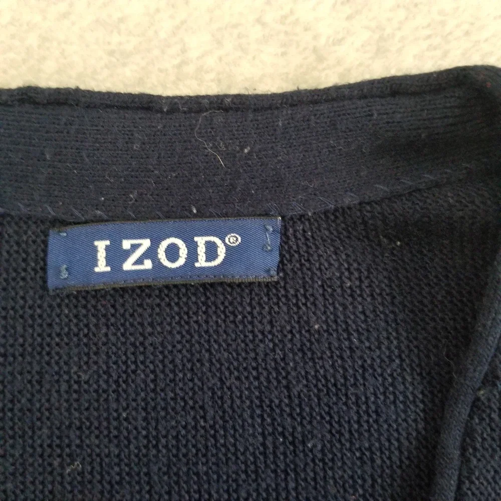 IZOD Cardigan Sweater Mens Large Navy Blue Button-Up Knit‎ VTG 90s Classic